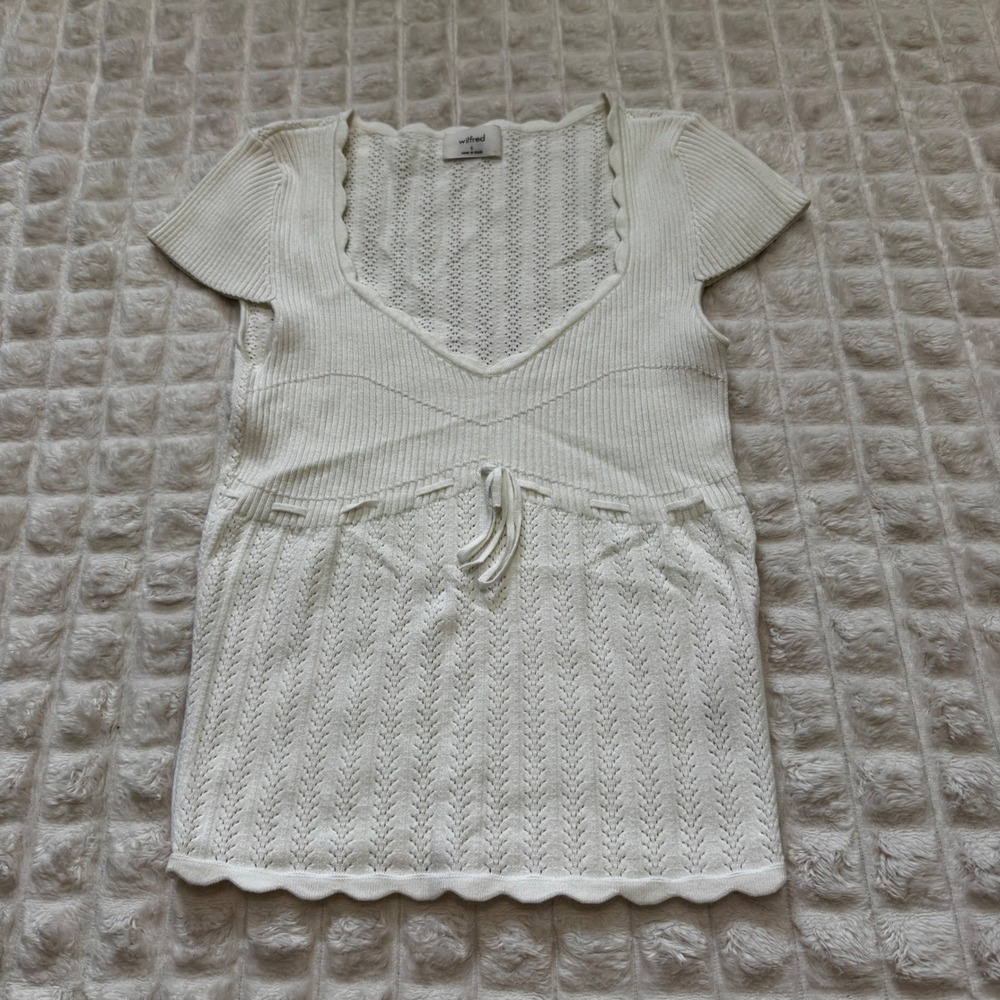 Wilfred Small Soloist Ivory White Knit Babydoll Y2K Top Cottagecore Aritzia